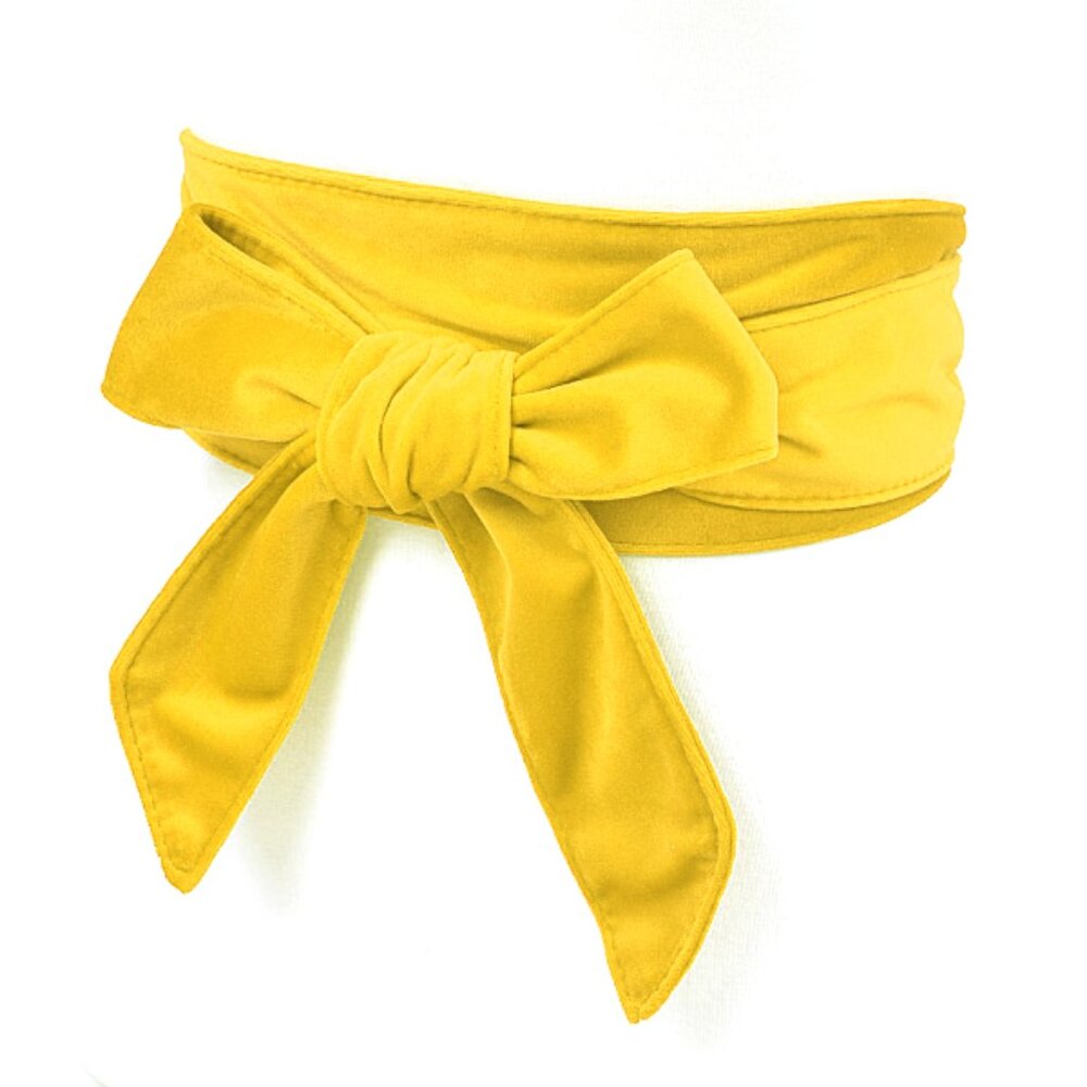 BNWT Brand New Yellow Velvet Wrap Belt Obi Belt - Picture 2 of 4
